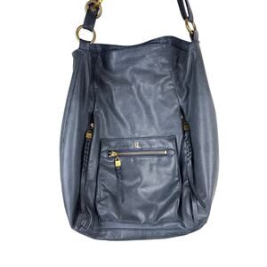 Elliott Lucca Navy Blue Pebbled Leather Hobo Shoulder Bag Slouchy Purse